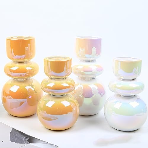 Scandinavian Luxury Colorful Dreamy Electroplated Ceramic Vase Decoration Small Amber Glass Bubble Vase Double Layer Decor Blown Flower Vase Art Modern Decorative Gift for - Image 3