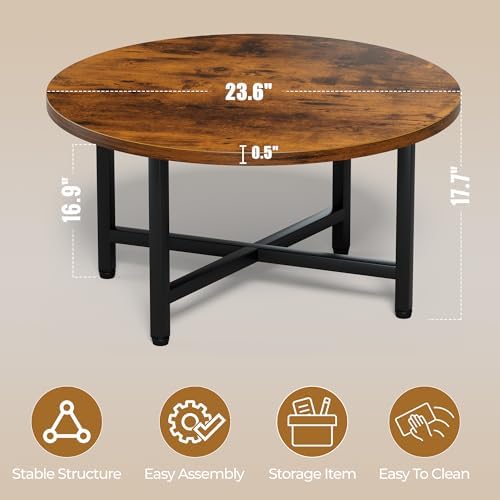 Coffee Table, 23.6" Small Coffee Tables, Brown Round Coffee Table - Image 3