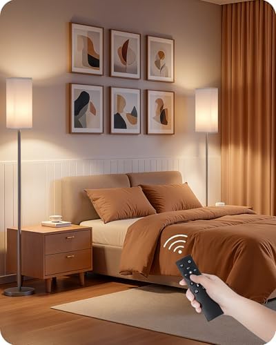 64.2” Dimmable Floor Lamp for Living Room with Remote and Foot Switch, Corner Floor Lamp for Bedroom, Includes 10W A19 Bulb, Modern Standing Tall Lamp, ETL Listed White and Black CW17LD05 - Image 6