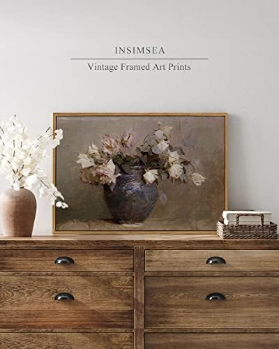 InSimSea Framed Canvas Wall Art Vintage Decor, Room Decor Large Artwork for Roses Floral Paintings Framed Wall Art Prints for Office Kitchen Bathroom Decorations, 16"x24" - Image 2