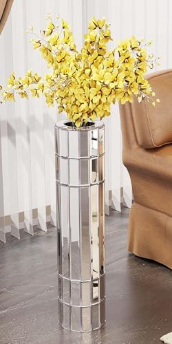 29.92" Tall Floor Vase for Living Room, Octagonal Mirror Vase & Glass Silver Floor Vases for Artificial Plants and Pampas Grass, Easy Assembly (29.92", Round) by HRVEOCEI