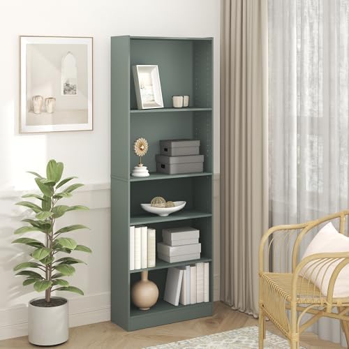 Furinno Jaya 5-Tier Book Shelf with Adjustable Shelves, Light Sage by Furinno-FitsYourSpaceFitsYourBudget