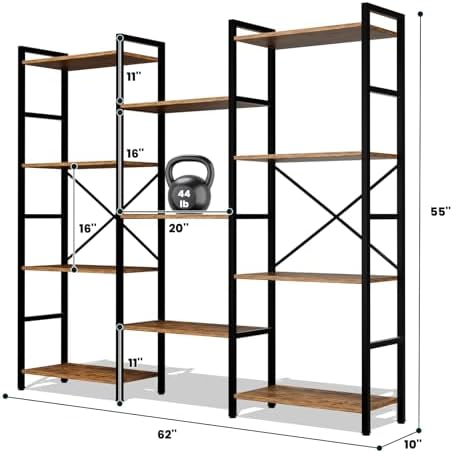 GRUSIGN Triple 4 Tier Book Shelf, Modern Bookcase Shelf, Freestanding Large Display Shelves for Living Room/Office/Garage, Stable Large Bookshelf with Storage for Books/LEGO/Plants, Rustic Brown - Image 3