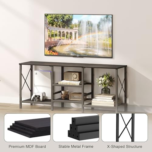 JARHETUN TV Stand for 55 Inch TV, Entertainment Center with 3-Tier Open Shelves, TV Console Table for Living Room, Bedroom, Black - Image 5