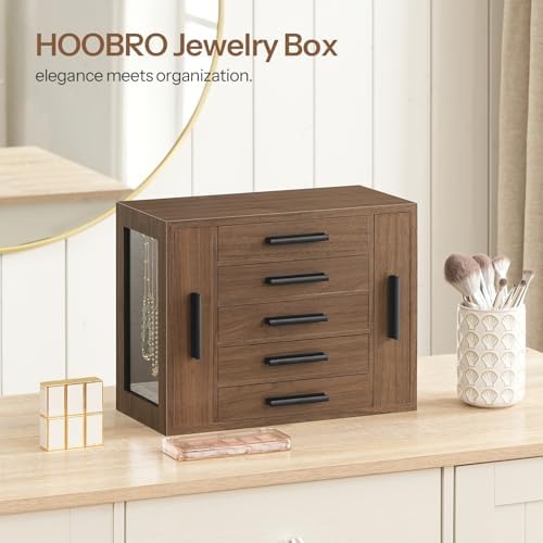 HOOBRO 5-Tier Jewelry Box, Wooden Jewelry Organizer with Transparent Window - Image 2
