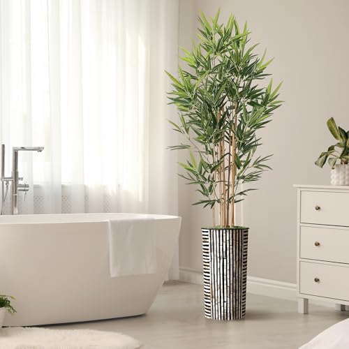 Artificial Tree in Black and Brown Striped Planter, Fake Bamboo Silk Tree for Indoor and Outdoor Home Decoration - 70" Overall Tall (Plant Pot Plus Tree) - Image 6