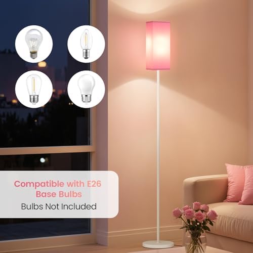 64.6" Floor Lamp, Pole Lamp with Foot Switch, Modern Standing Lamp Shade, Minimalist Freestanding Lamp (Bulb Not Included), for Living Room, Bedroom Office ETL Listed,White and Pink WP07LD05 - Image 3