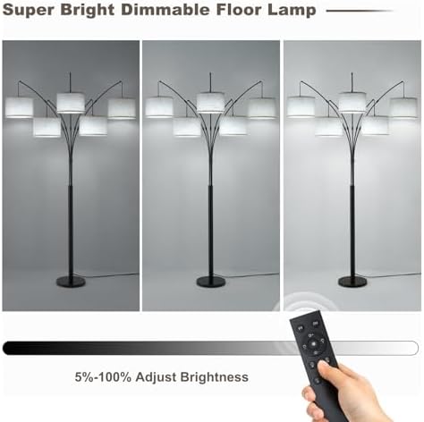 Bright Floor Lamp, Remote Control, Beige Shade Black Pole - Image 6