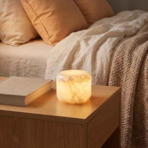 Natural Marble Table Lamp, Cordless Rechargeable Pat Control Night Light, Dimmable Warm Glow Stone Lamp for Bedroom Bedside Table Desk Shelf, Home Decor Gift by PanManner