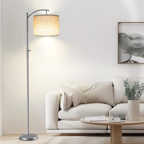 ROTTOGOON Dimmable Floor Lamp, Arc Floor Lamps for Living Room, Stepless Dimming Modern Standing Lamp with Linen Shade, Tall Lamp for Bedroom Office Dining Room- Silver by ROTTOGOON