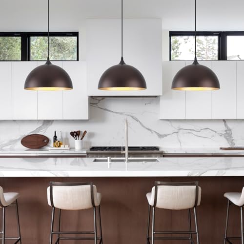 Farmhouse Pendant Light 12 Inch, Modern Pendant Lights Kitchen Island, Adjustable Height Dome Pendant Lights Fixtures for Dining Room Barn,Oil Rubbed Bronze Finish, 3 Pack - Image 4