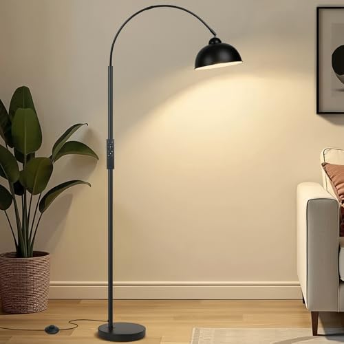 Modern Arc Floor Lamp with Remote Control 12W Stepless Dimmable Arched Standing Lamp,Adjustable Metal Hanging Shade,Tall Over the Couch Pole Light for Living Room, Bedroom, Office (Black) by Unknown