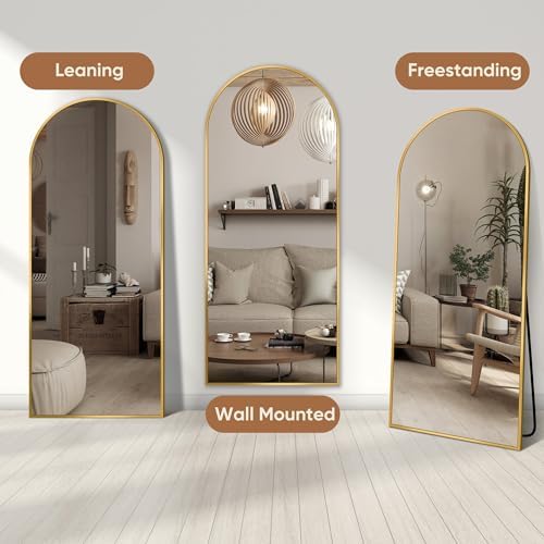 69"x28" Arched Full Length Mirror, Standing Floor Mirror, Gold - Image 5