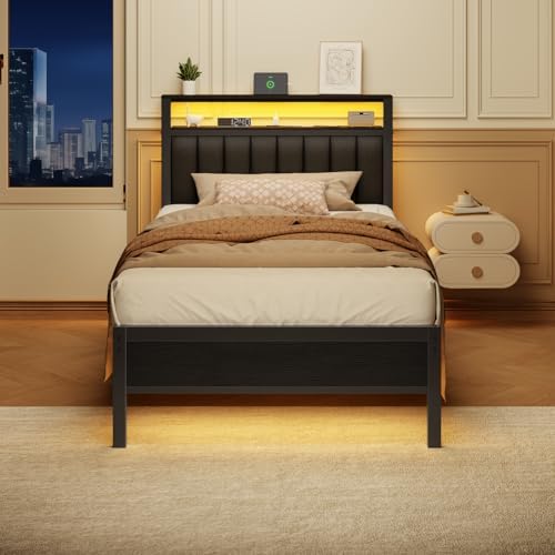Furnulem Twin Size Bed Frame with Charging Station and LED Lights - Image 6