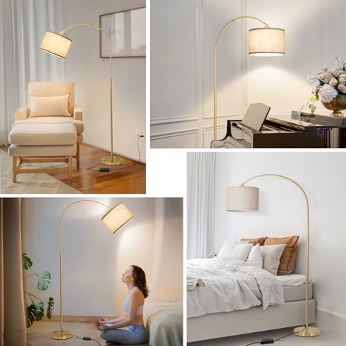 Gold Arc Floor Lamp with Dimmer, Dimmable Floor Lamp with Adjustable Head - Image 6