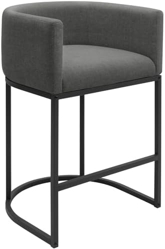 Counter Height Bar Stools, 24 Inch Seat Height Barstools for Dining Room, Fabric Upholstered Bar Chair for Kitchen Island, Linen Counter Stools with Metal Legs, Carbon Black by KRAMZMINGQualityHome