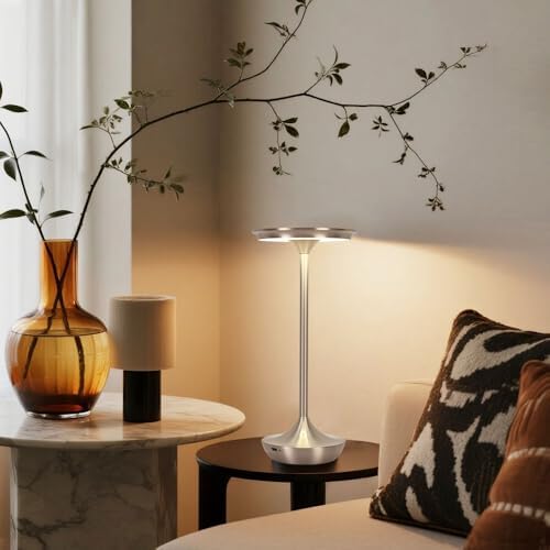 2 Pack LED Rechargeable Cordless Table Lamps, Silver - Image 6