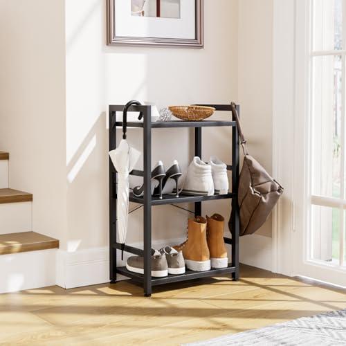 NUMENN 3 Tier Slim Bookshelf, Tall Freestanding Open Storage Bookcase, Black - Image 4