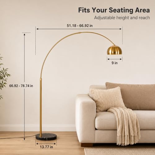 78IN Gold Arc Floor Lamp with Black Marble Base＆3 Color Temperatures - Image 3