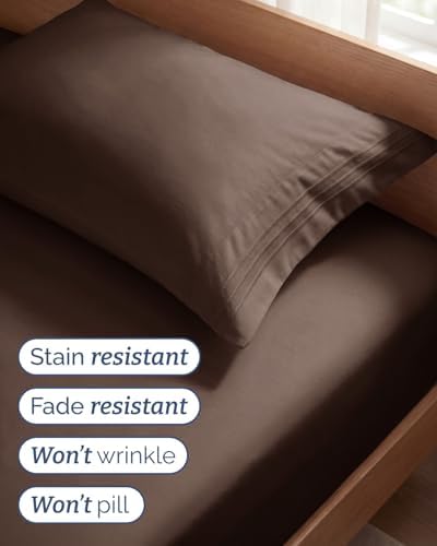 Twin Size 3 Piece Sheet Set - Comfy Breathable & Cooling Sheets - Brown - Image 5