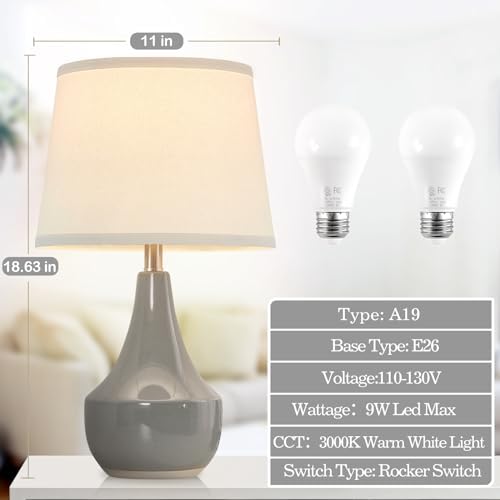 GyroVu 18" Table Lamp Set of 2, Ceramic Table Lamp Classic Beside Lamps Nightstand Lamp Modern Lamp for Living Room, Bedroom & Office Rocker Switch Grey-LED Bulbs Included - Image 6