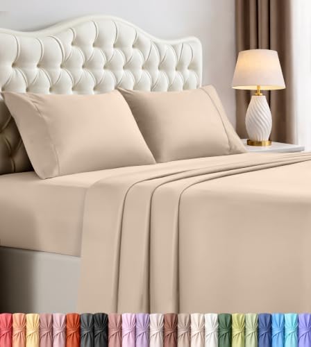 California King Sheets Set, 4 Pieces 16" Deep Pocket Bed Sheets, Beige by UTOPIABEDDING