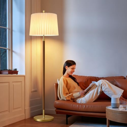 AHDWDW Gold Floor Lamp for Living Room,Mid-Century Modern Floor Lamps with Remote,Farmhouse Boho Floor Light with Dual Fabric Shade,Dimmable Standing Tall Lamp for Bedroom Corner Reading Office - Image 7