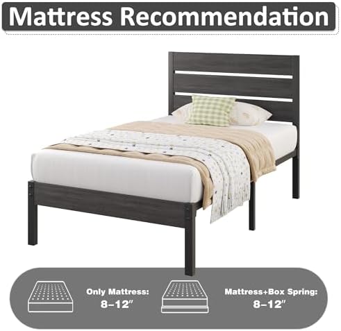 Fluest Twin Bed Frame with Headboard and Footboard, Metal Twin Bed Frame with Under Bed Storage, All-Metal Support System, No Box Spring Needed, Easy Assembly,Rustic Grey - Image 6