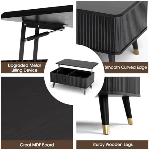JOINICE 38" Lift Top Coffee Table with Storage for Living Room,Black - Image 4