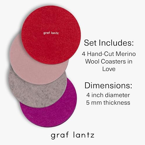 Graf Lantz - Bierfilzl Merino Wool Round Coasters Set of 4 - Love (4" Circles) - Absorbs 30% of Weight - German Wool - Heat Resistant, Sustainable, & Reusable - Home Decor & Coffee Table Decor - Image 4
