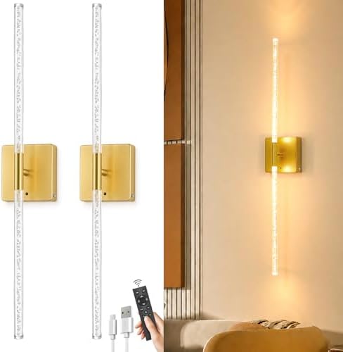 Wall Sconce Set of 2: Gold Rechargeable Wireless Magnetic Install, Crystal by iThirdHomeOutdoorLighting