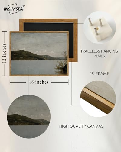 InSimSea Framed Canvas Wall Art Vintage Decor, Classical Landscape Paintings Artwork, Vintage Nature Decor, Retro Wall Decoration for Bedroom Living Room Bathroom, 12"x16" - Image 4