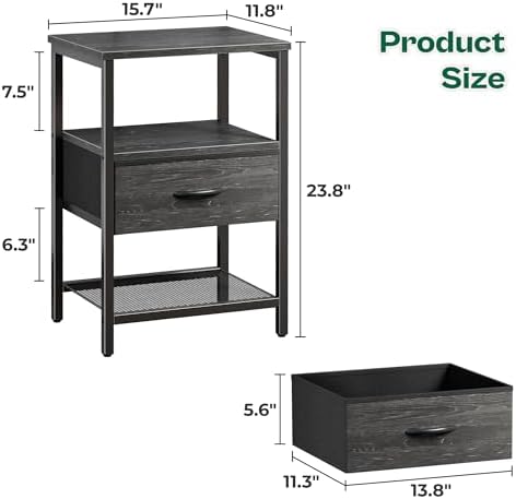 Huuger Nightstand Set of 2, Night Stand with Fabric Drawer, Mesh Shelf - Image 3