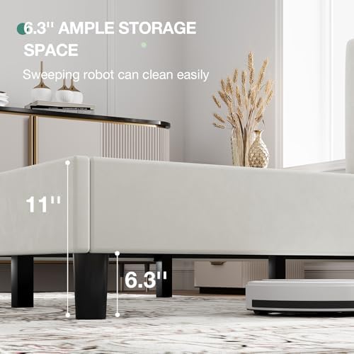 Novilla King Bed Frame and Headboard, King Bed Frame, Velvet Upholstered Bed Frames, No Box Spring Needed, Heavy Duty Feet, Easy Assembly, White Velvet - Image 6
