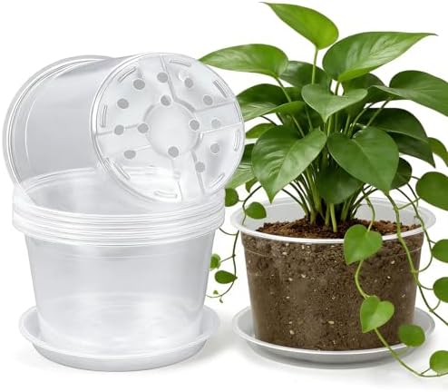 8 Inch Clear Nursery Pots with Drainage and Sacuers, 8 Pack Plastic Pots for Plants Indoor Outdoor, Large Clear Pots for Flowers, Succulents (8inx8pcs) by Unknown