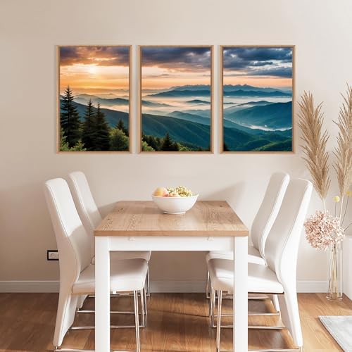 LHIUEM Large Nature Mountain Sunrise Framed Canvas Wall Art, Abstract Landscape Art Print for Living Room, Bedroom, Office - 16"x24"x3 - Image 3
