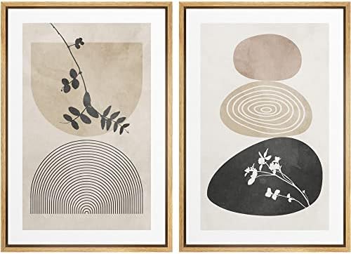 SIGNWIN Framed Canvas Print Wall Art Set Forest Flower Pastel Watercolor Polygons Abstract Nature Illustrations Modern Art Decorative Contemporary for Living Room, Bedroom, Office - 16""x24""x2 Natural by SIGNWIN