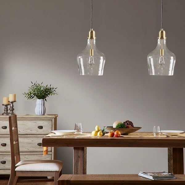Ink+Ivy Auburn Pendant Kitchen Lighting for Dining Room, Industrial Lights, Hand-Blown Glass Bell Shaped Pendant Light for Kitchen Island, Foyer, Bedroom, 13" Dia x 95.5" H, Gold/Clear - Image 2