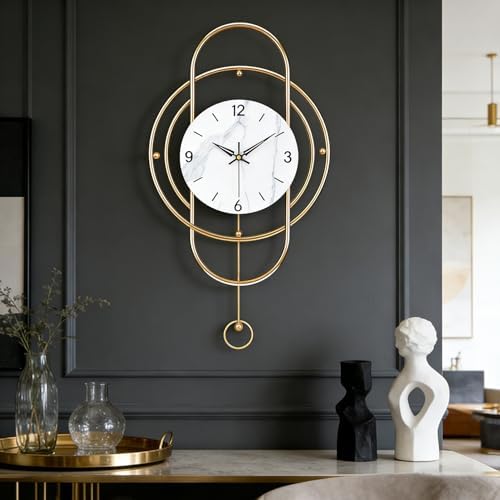 SIN&MI Large Wall Clocks for Living Room Decor Modern Metal Silent Decoration Wall Clock Battery Operated Non-Ticking for Kitchen Bedroom Office Home Clock Wall Decor for Indoor House/12.9 * 24 Inch by SINMI