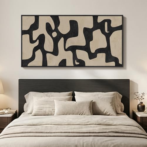 Large Framed Black and Beige Neutral Abstract Wall Art, Vertical 30x60 In - Image 3