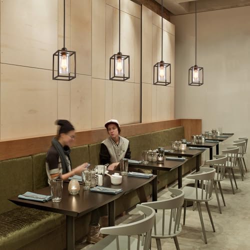 3 Pack Stem Rod Black Pendant Lights for Kitchen Island Industrial Lantern Pendant Light Fixtures with Clear Glass Shade, Farmhouse Adjustable Height Hanging Pendant Lighting - Image 6
