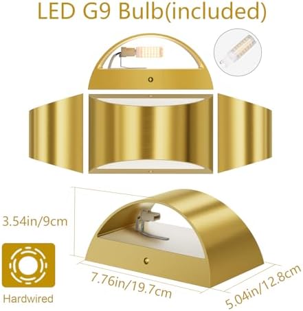 Aipsun Brushed Brass Wall Sconce Indoor Wall Lights Hardwired 1 Pack Up and Down Wall Mount Light for Living Room Bedroom Hallway Corridor Conservatory Warm White 3000K(with G9 Bulbs) - Image 5
