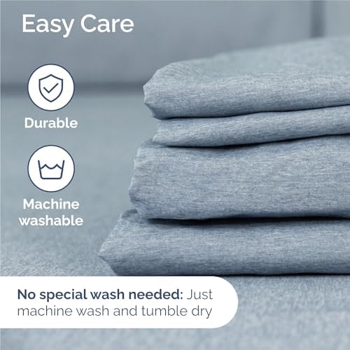 King Size 4 Piece Sheet Set - Breathable & Cooling Sheets - Heathered Blue - Image 6