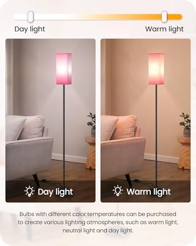 Floor Lamp, Pole with Foot Switch, Modern Standing Lamp Shade, Minimalist Freestanding Lamp (Bulb Not Included), for Living Room, Bedroom Office ETL Listed, Black and Pink P07LD05 - Image 5
