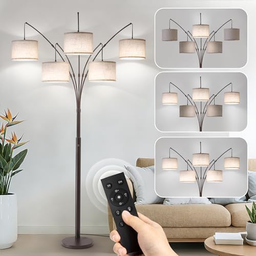 Dimmable Floor Lamp - Arc Floor Lamps for Living Room, 4000LM Super Bright Modern Tall Standing Lamp with Black Shades & Heavy Base, Mid Century Tree Floor Lamp for Bedroom Office by Fansdrick