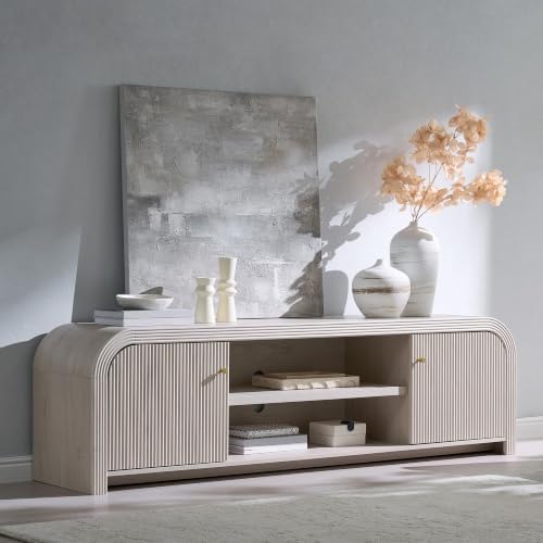 T4TREAM 70" Modern Fluted TV Stand with Storage, Alder White by T4TREAMFurniture