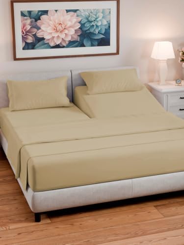 Flex Top Split Head King 4 Piece Sheet Set - Ultra-Soft, Breathable - Beige - Image 2