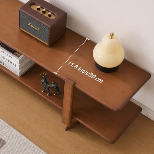 HollyHOME Bamboo TV Stand with Storage for TVs up to 65'', Modern Entertainment Center with 2 Open Shelf, Accent TV Media Console Table for Living Room, Bedroom, 55"(L), Walnut - Image 6