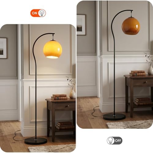 59.1 Inch Mid Century Arch Floor Lamp with Orange Glass Shade - Image 3