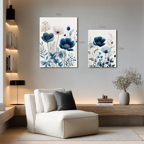 LLEEMPI Framed Navy Blue Floral Wall Art Set of 3, 12x16 Inch Canvas Prints - Image 4